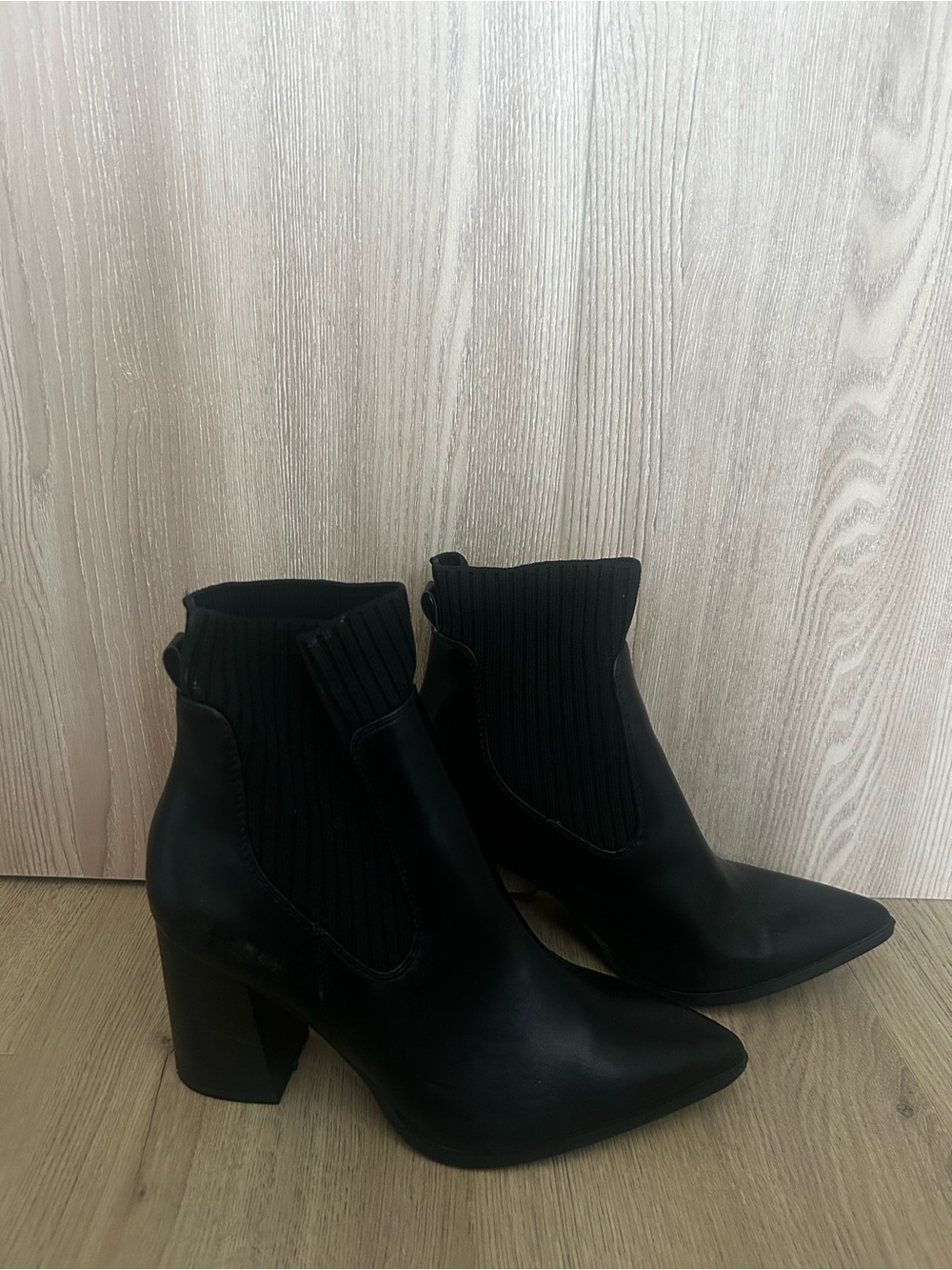 Steve Madden Black Pointed Block Heel Ankle Booties